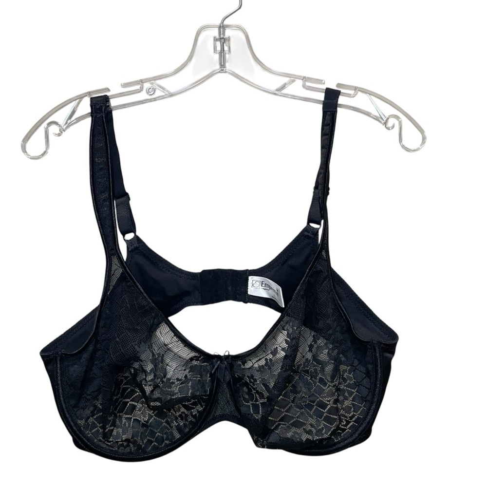 Empreinte Lingerie Lace Underwire Bra Black Women Size 40D Sheer Mesh
